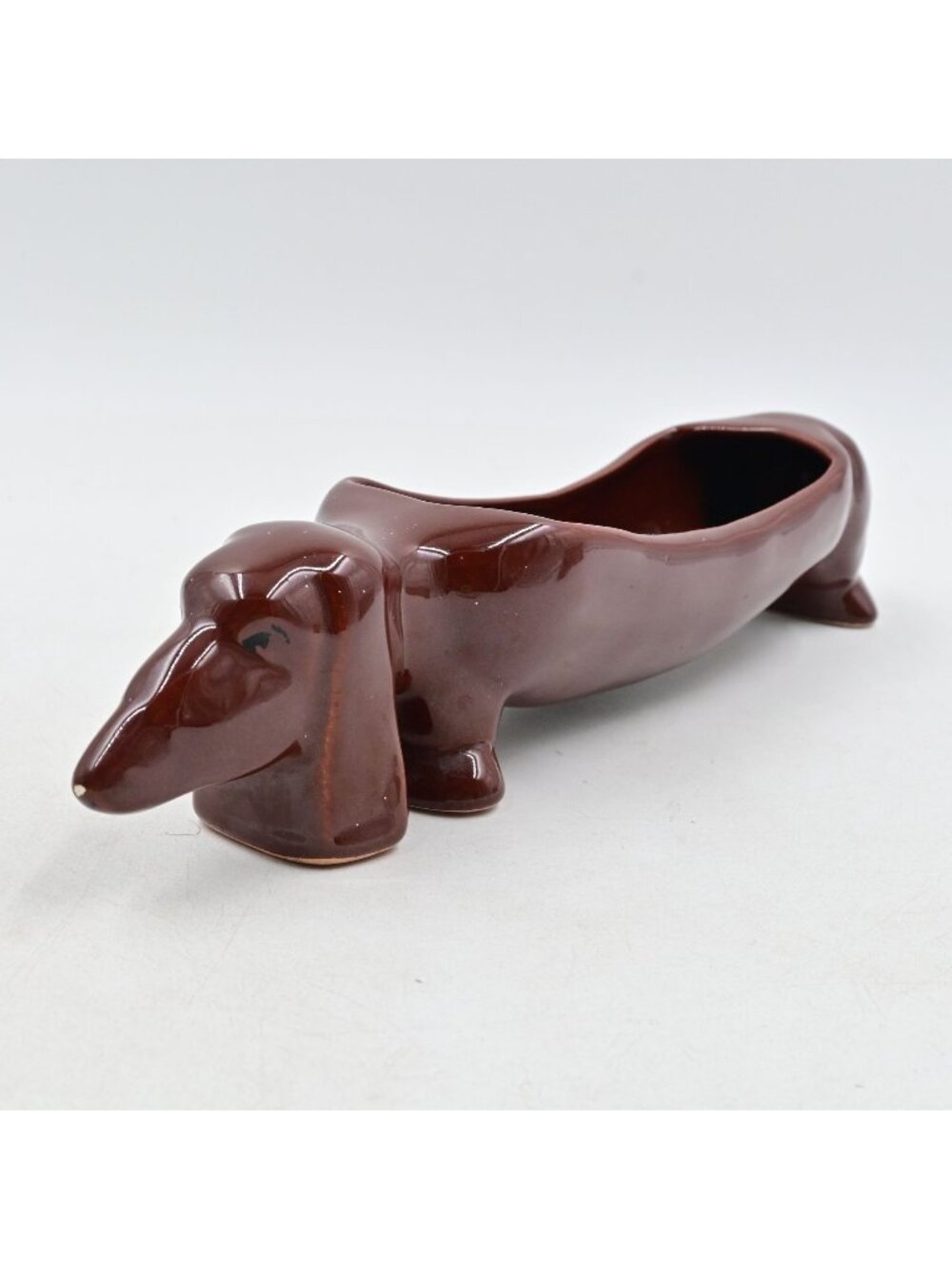 Dachshund Ceramic Planter Wiener Dog Dish Brown Mid Century Vintage